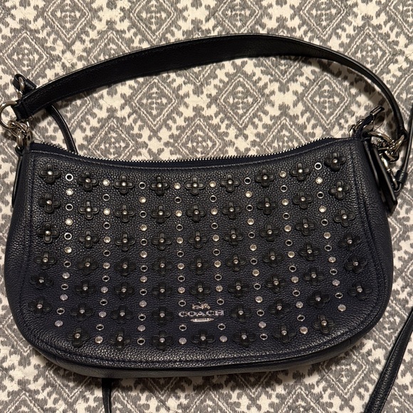 Coach Navy Crossbody Bag with Silver Studs - Picture 2 of 5